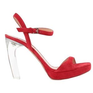 Valentino Garavani Twinkles Platform Lucite Curved Heel Rockstud Sandals 37 Red